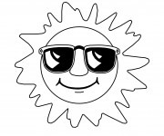 Coloriage Soleil portant des lunettes solaires