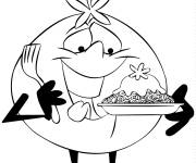 Coloriage Tomate en mangeant un plat de p&acirc;tes