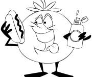Coloriage Tomate qui aime le hot-dog
