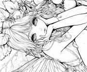 Coloriage Une f&eacute;e parmi des plantes de tomates