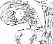 Coloriage Une fille avec un panier de tomates
