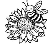 Coloriage Abeille mignonne sur les p&eacute;tales du Tournesol