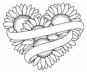 Coloriage Des tournesols en forme de coeurs