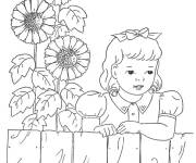 Coloriage Fille dans le jardin de Tournesol