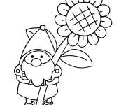 Coloriage Gnome sur le tige d'un Tournesol