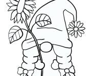 Coloriage Gnome tenant la plante de Tournesol