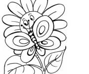 Coloriage Papillon et Tournesol facile