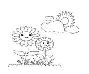 Coloriage Sc&egrave;ne de Tournesol en plein air