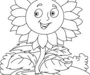 Coloriage Sc&egrave;ne de Tournesol mignon dans le jardin