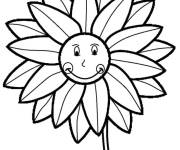 Coloriage Tournesol avec un visage mignon style cartoon
