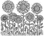 Coloriage Tournesols de diff&eacute;rentes tailles