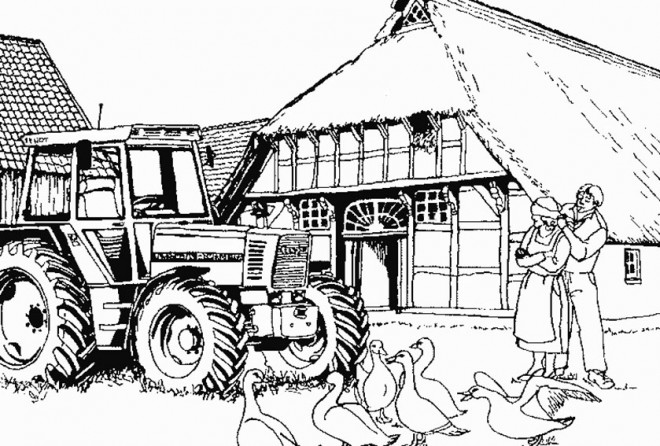 Coloriage Tracteur dans la ferme dessin gratuit à imprimer