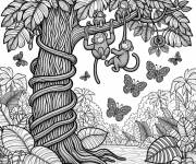 Coloriage Beau croquis de la vie dans la jungle tropicale