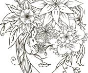 Coloriage Fille au visage d&eacute;cor&eacute; de fleurs