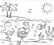 Coloriage Fond marin et Plage tropicale