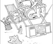 Coloriage Garfield et Pookie &agrave; la plage tropicale