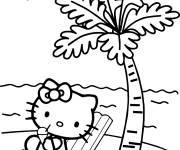Coloriage Hello Kitty sur l'ile tropicale