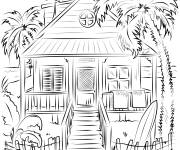 Coloriage Maison sur la plage tropicale