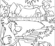 Coloriage Mowgli, Baloo et Bagheera dans la nature tropicale