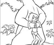 Coloriage Mowgli et Baloo dans la foret tropicale