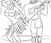 Coloriage Partie Luau avec les danseurs