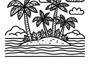 Coloriage Paysage d'ile tropicale sous les nuages
