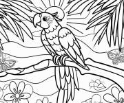 Coloriage Paysage de perroquet tropicale dans la foret