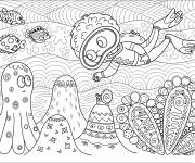 Coloriage Plongeur et le r&eacute;cif corallien