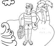 Coloriage Voyageur de bande dans l'ile tropicale