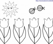 Coloriage et dessins gratuit Tulipes et Soleil souriant à imprimer