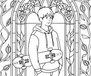Coloriage Ado avec un skateboard en vitrail