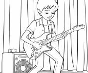 Coloriage Ado musicien avec son guitare