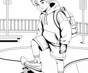 Coloriage Ado pr&ecirc;t au bord d'une rampe de skate