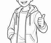 Coloriage Adolescent avec signe de confiance