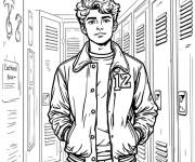 Coloriage Adolescent dans le couloir scolaire
