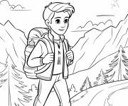 Coloriage Adolescent dans uhn paysage montagneux