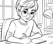 Coloriage Adolescent dessinant sur son carnet
