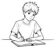 Coloriage Adolescent en &eacute;crivant sur le livre