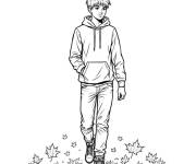 Coloriage Adolescent en promenade