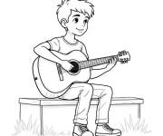 Coloriage Adolescent guitariste en plein air