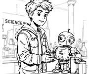 Coloriage Adolescent inventeur d'un robot