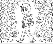 Coloriage Adolescent parmi des feuilles