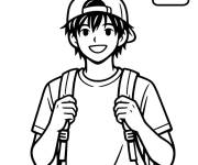 Coloriage Adolescent portant sa cartable