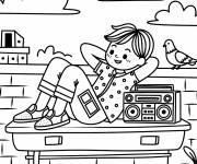 Coloriage Adolescent se pr&eacute;lasse sur un toit