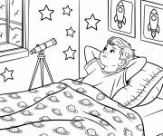 Coloriage Adolescent se repose entour&eacute; d'autocollants &eacute;toil&eacute;s