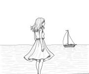 Coloriage Adolescente au bord de la mer