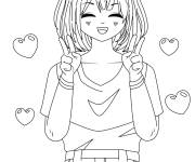 Coloriage Adolescente avec des motifs de c&oelig;urs