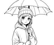 Coloriage Adolescente d'anime sous la parapluie