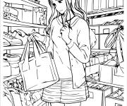 Coloriage Adolescente dans le boutique