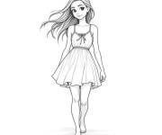 Coloriage Adolescente en belle robe robe